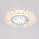 Modern Led White Flush Mount Ceiling Light Fixture With Crystal Accents - Extra-Thin Round Acrylic