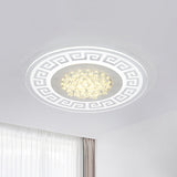 Modern Led White Flush Mount Ceiling Light Fixture With Crystal Accents - Extra-Thin Round Acrylic