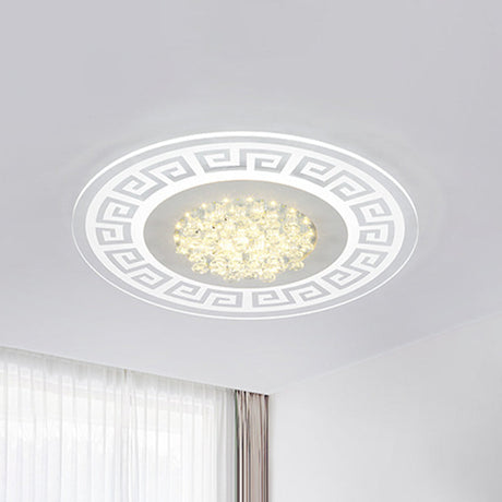 Modern Led White Flush Mount Ceiling Light Fixture With Crystal Accents - Extra-Thin Round Acrylic