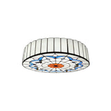 Mediterranean Stained Glass Drum Ceiling Mount Light For Bedroom