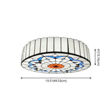 Mediterranean Stained Glass Drum Ceiling Mount Light For Bedroom
