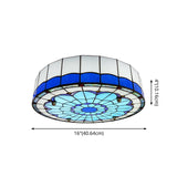 Mediterranean Stained Glass Drum Ceiling Mount Light For Bedroom