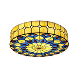 Mediterranean Stained Glass Drum Ceiling Mount Light For Bedroom Yellow / 39