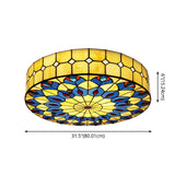 Mediterranean Stained Glass Drum Ceiling Mount Light For Bedroom