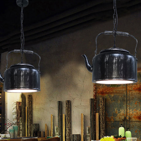 Industrial Art Deco Kettle Shade Pendant Light - Metal Hanging Lamp