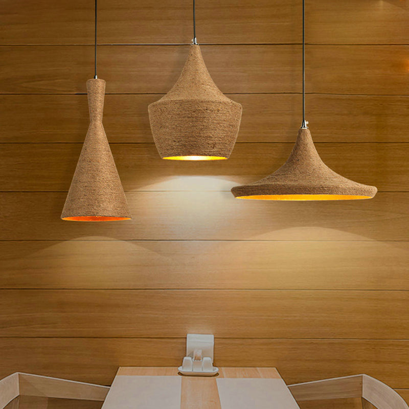 Beige Rope Pendant Light: Retro Industrial Hanging Lamp For Dining Room