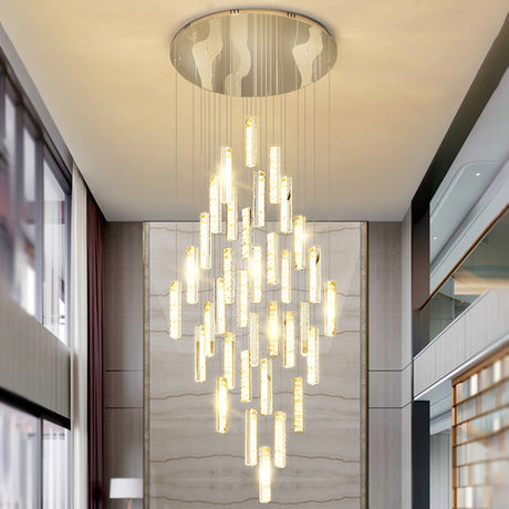 Modern Crystal Drop Pendant Light For Stairway - Multiple Rectangles 39 / Silver