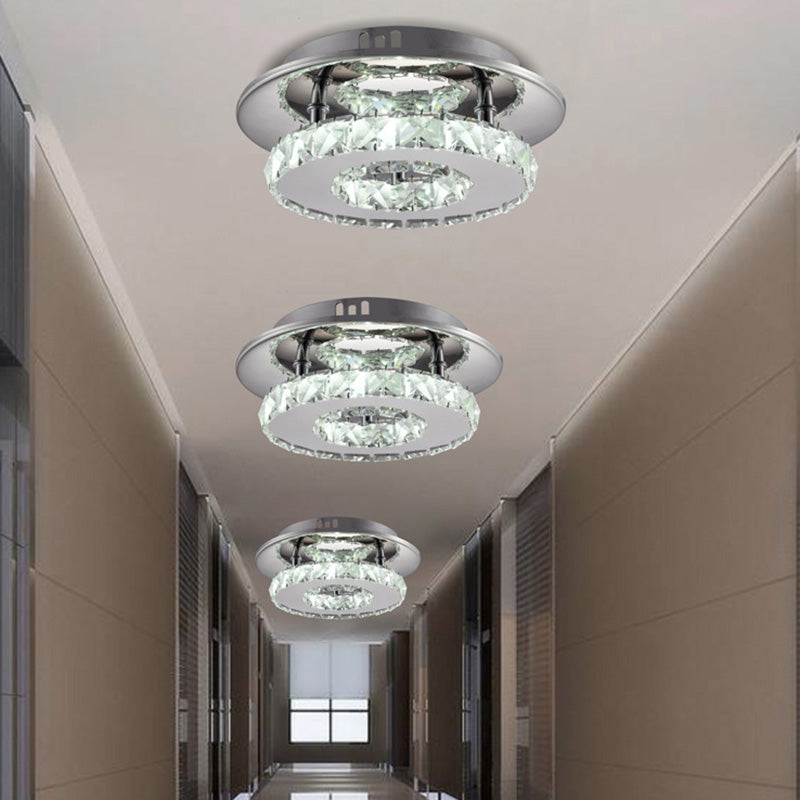 Mini Crystal-Encrusted Led Ceiling Light For Bedroom Silver / Round