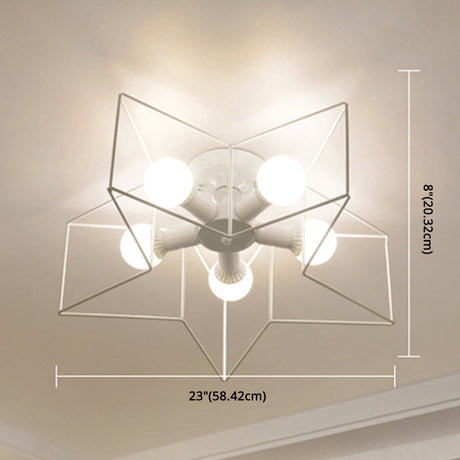 Industrial Style Ceiling Light: 5-Bulb Flush Mount Fixture With Iron Frame Lampshade - Dining Room