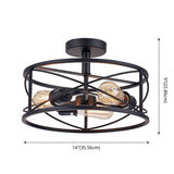 Retro Industrial Wrought Iron Ceiling Light With Black Frame