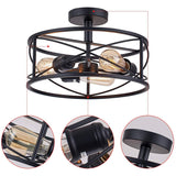 Retro Industrial Wrought Iron Ceiling Light With Black Frame