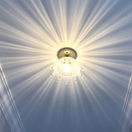 Classic Glass Ceiling Light Fixture W/ Brass Lamp Holder For Corridors / Crown