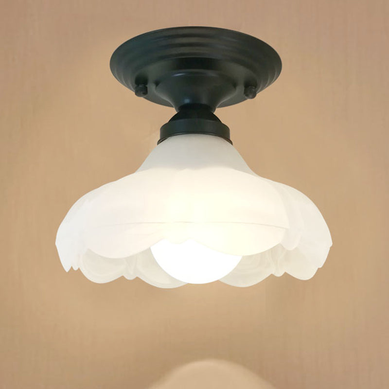 Sleek White Simplicity Ceiling Lamp With Frosted Glass Shade For Bedroom Lighting Black / Flower