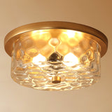Colonial Style Glass Shade Ceiling Light - Polyhedron Flush-Mount For Bedroom Gold / Drum