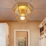 Colonial Style Glass Shade Ceiling Light - Polyhedron Flush-Mount For Bedroom