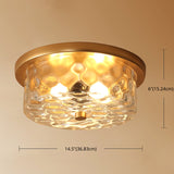 Colonial Style Glass Shade Ceiling Light - Polyhedron Flush-Mount For Bedroom