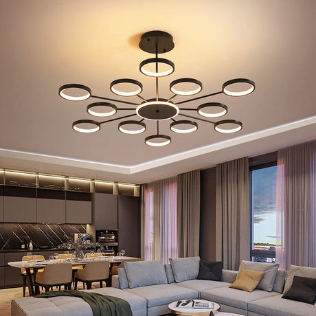 Contemporary Starburst Chandelier For Living Room - Metal Hanging Lamp Kit Black / 47.5 Third Gear