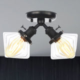 Diamond Amber/Clear Glass Semi Mount Farmhouse Light Fixture - 2-Light Flush Black/Bronze Design