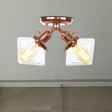 Diamond Amber/Clear Glass Semi Mount Farmhouse Light Fixture - 2-Light Flush Black/Bronze Design