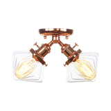 Diamond Amber/Clear Glass Semi Mount Farmhouse Light Fixture - 2-Light Flush Black/Bronze Design