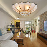 Traditional Gold Flared Flush Mount Ceiling Light With Crystal Accent 6 Lights And Beveled Glass