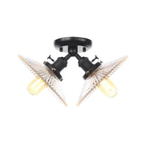 Flared Shade Ceiling Mount Light With Clear Ribbed Glass - 2 Heads Ideal For Restaurants Black/Brass