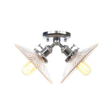 Flared Shade Ceiling Mount Light With Clear Ribbed Glass - 2 Heads Ideal For Restaurants Black/Brass