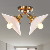 Rustic Semi Flush Ceiling Light With Flared Iron Design And 2 Bulbs - Black/Bronze Finish