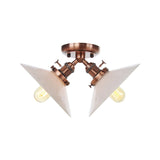 Rustic Semi Flush Ceiling Light With Flared Iron Design And 2 Bulbs - Black/Bronze Finish