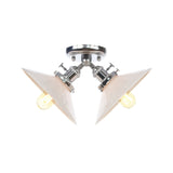 Rustic Semi Flush Ceiling Light With Flared Iron Design And 2 Bulbs - Black/Bronze Finish