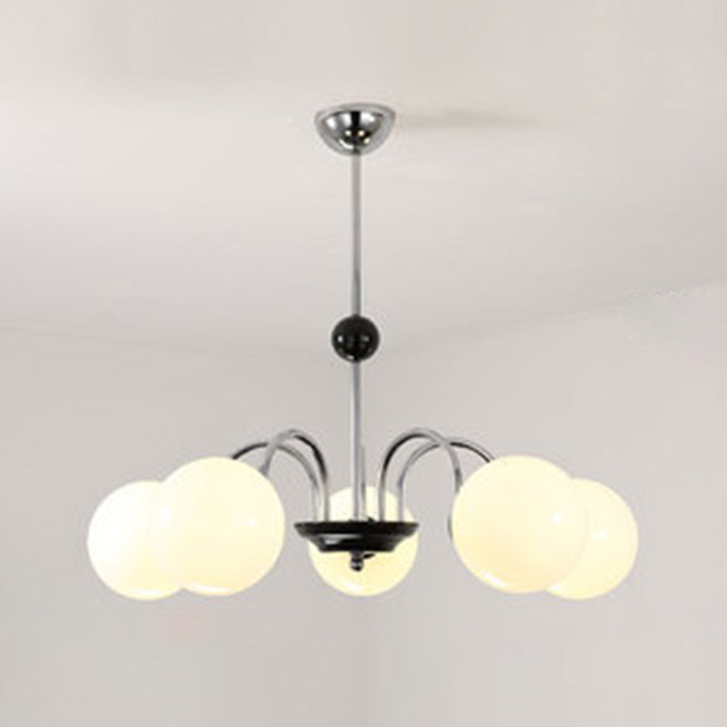 Modern White Glass Globe Chandelier For Bedroom Lighting 5 / Silver