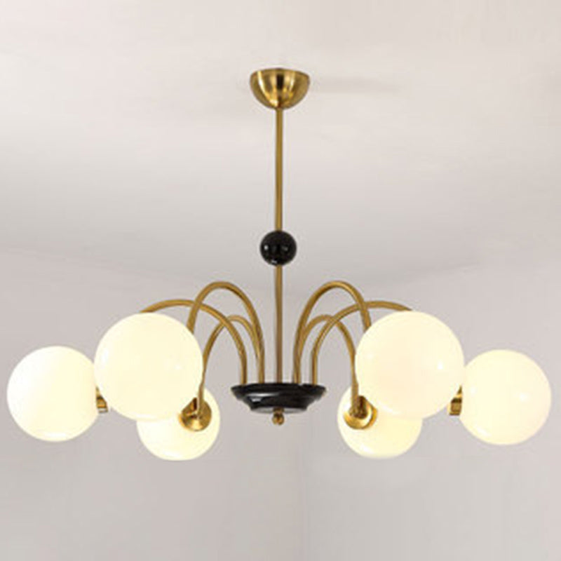 Modern White Glass Globe Chandelier For Bedroom Lighting 6 / Gold