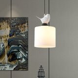Simple Style White Glass Cylinder Tea Bar Pendant Light Fixture With Hanging Kit - 1