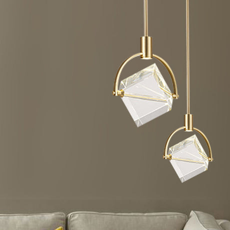 Contemporary Gold Hanging Lamp Kit With Clear Glass Cubic Pendant - Perfect Ceiling Light For