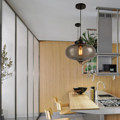 Modern Onion Pendant Light In Gray/Red/Yellow Glass For Restaurant Ceiling Fixture