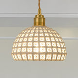 Vintage Ceramic Dome Lamp With Hollow Out Design - Blue/Pink Suspended Light