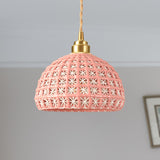 Vintage Ceramic Dome Lamp With Hollow Out Design - Blue/Pink Suspended Light