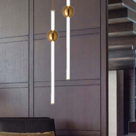 Gold And White Glass Flute Pendant Light- Single Head Stairway Fixture