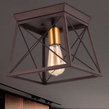 Industrial Style Metal Flush Ceiling Light Fixture - 10/12 Wide 2 Bulbs Coffee Tone Ideal For