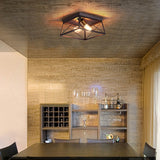 Industrial Style Metal Flush Ceiling Light Fixture - 10/12 Wide 2 Bulbs Coffee Tone Ideal For