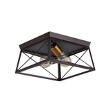 Industrial Style Metal Flush Ceiling Light Fixture - 10/12 Wide 2 Bulbs Coffee Tone Ideal For