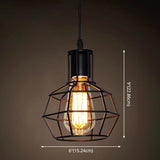 Industrial Retro Hanging Pendant Light Fixture With Caged Design For Bars - Single Metallic