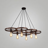 Metallic Industrial Style Multi-Light Pendant With Wheel Design Perfect For Restaurants 6 / Rust