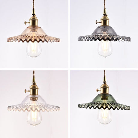 Retro Industrial Style Lotus Glass Scalloped Pendant Lamp - 1-Light Hanging For Restaurants