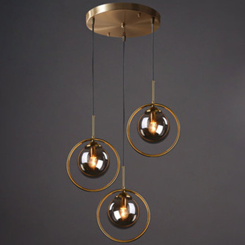 Mid-Century Design Hanging Lamp With Glass Shade And Metal Ring - Perfect For Bedroom