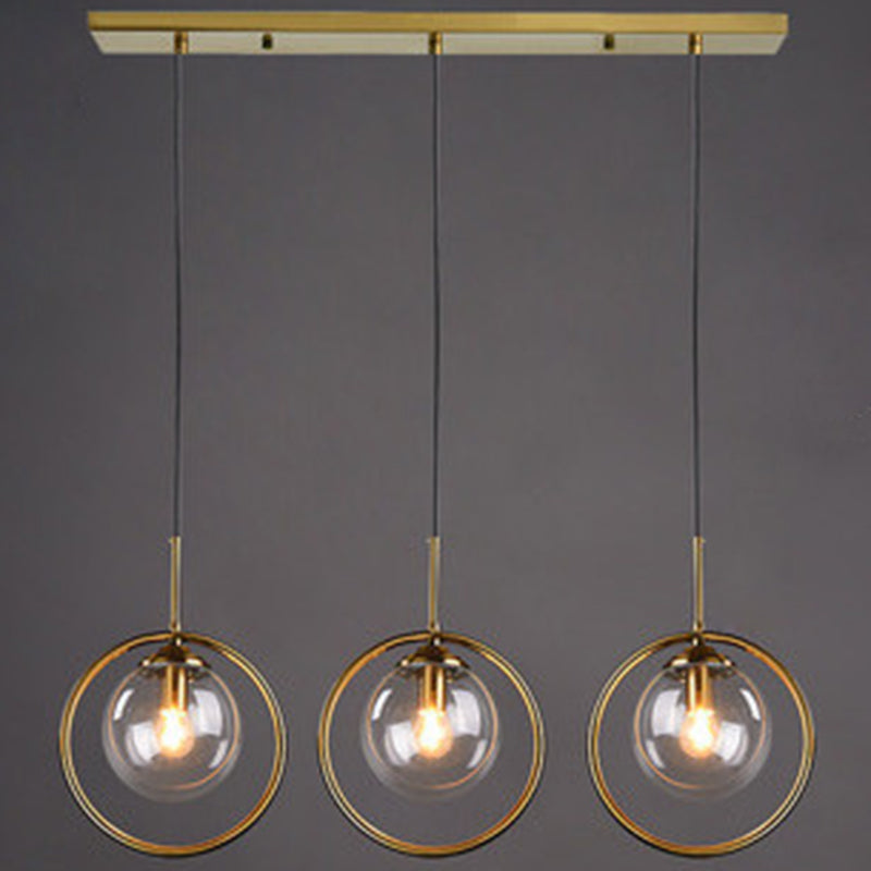 Mid-Century Design Hanging Lamp With Glass Shade And Metal Ring - Perfect For Bedroom Clear / Linear
