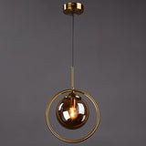 Mid-Century Design Hanging Lamp With Glass Shade And Metal Ring - Perfect For Bedroom Grey / Round