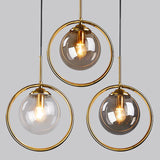 Mid-Century Design Hanging Lamp With Glass Shade And Metal Ring - Perfect For Bedroom