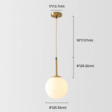 Mid-Century Modern Brass Pendant Light With Spherical White Glass Shade