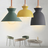 Nordic Style 1-Light Pendant Lamp With Wooden Top For Modern Restaurants